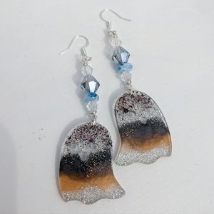Ghost Earrings Colorful Cute Lightweight Spooky Blue Handmade Resin goth